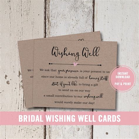 Wedding Wishing Well Card Printable, Bridal Shower Wishing Well Insert ...