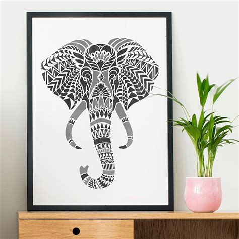 Elephant Head Wall Art Stencil DIY Tribal Design Geometric | Etsy