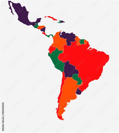 Colourful Latin/South America Map - High detailed isolated vector ...