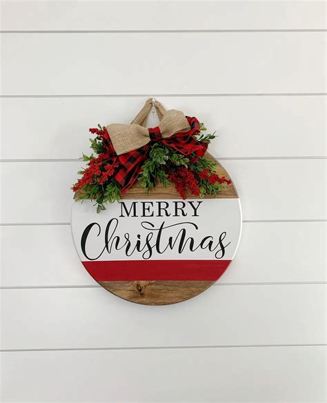 Merry Christmas round sign. Hanging Entry sign. Front door | Etsy in ...