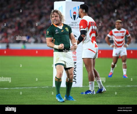 South Africa's Faf de Klerk celebrates scoring his side's second try ...