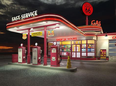 Gas Station Route66 at day and night 3D Model #AD ,#Station#Gas#Model# ...