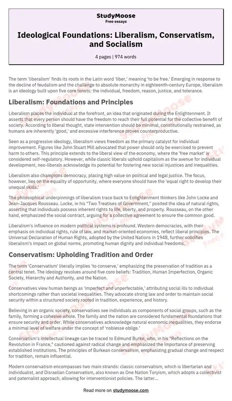 Ideological Foundations: Liberalism, Conservatism, and Socialism Free ...