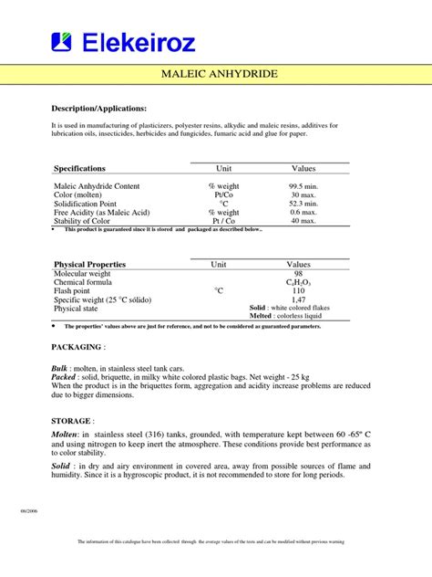 MALEIC ANHYDRIDE USES AND SPECS | PDF | Materials | Chemistry