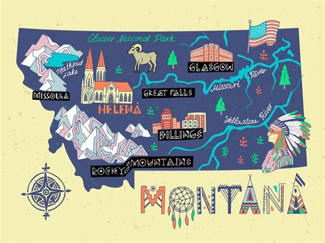 Map of Montana and Flag | Montana Outline, Counties, Cities and Road ...