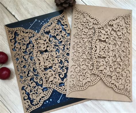 50pcs kraft Paper laser cut wedding Cards,Invitations cards Birthday ...