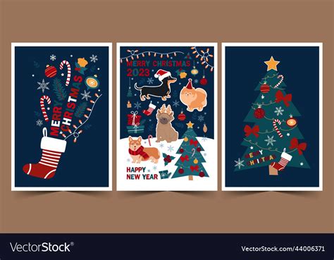 Set of cute christmas and new year cards 2023 Vector Image