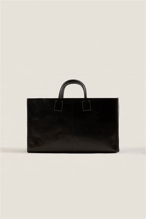 LEATHER TOTE BAG - Black | ZARA United States