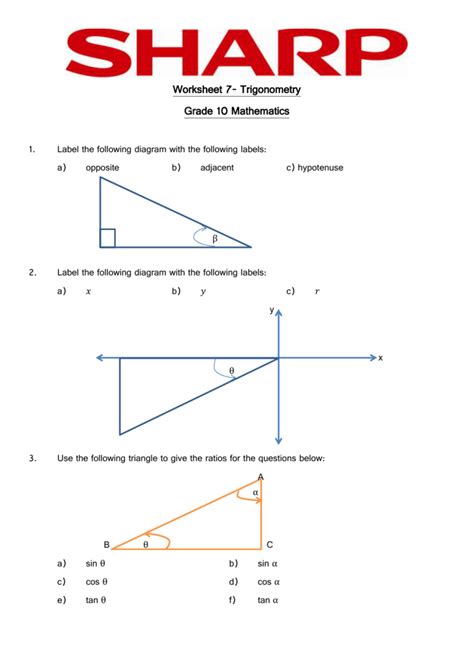 Worksheet 7- Trigonometry Grade 10 Mathematics - E