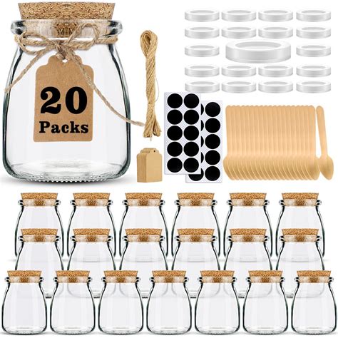 Buy Folinstall 7oz Small Glass Jars with Cork Lids, 20 Pack Yogurt ...