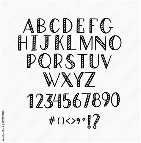 Vector hand-drawn simple fun lettering alphabet. Capitals and digits ...