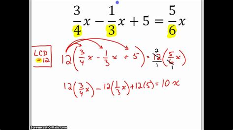 Solve A Linear Equation Containing Fractions - YouTube