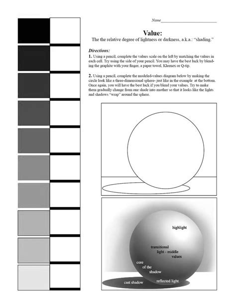 Value scale and sphere worksheet; 7th grade Art #blending #value # ...