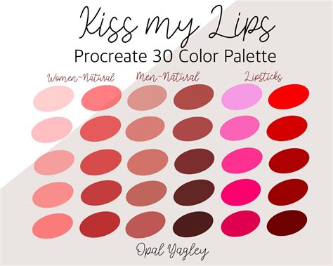 Kiss My Lips Procreate Color Palette / Natural Lips Colors /men Lips ...