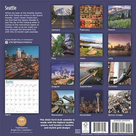 2022 Seattle Wall Calendar by Bright Day 12 X 12 Inch | Etsy