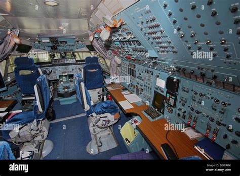 Interior view of cockpit in Antonov Ruslan An-124 cargo plane Stock ...