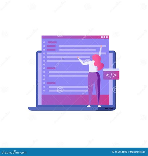 Programmer Tiny Woman Writes Code on Laptop Stock Illustration ...