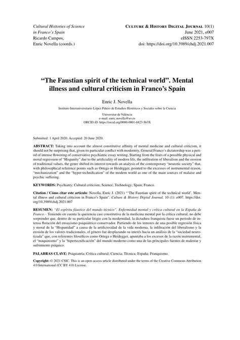 (PDF) “The Faustian spirit of the technical world”. Mental illness and ...