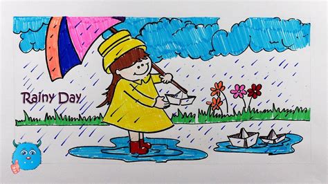 Rainy Day Scene Drawing Easy ~ Drawing Kids Easy Draw Rainy Season Rain ...