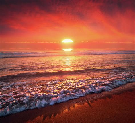 Beautiful Red Sunset On Beach With Big Sun Photograph by Mikel Martinez ...