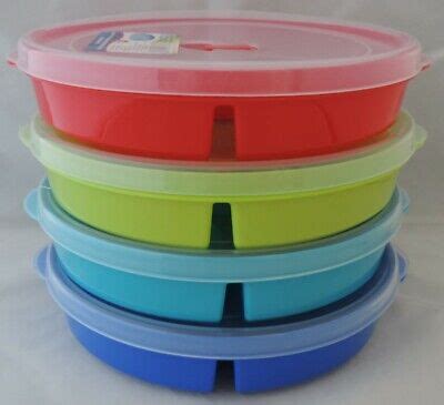 4 Microwave Divided Plates w/Vented Lids Food Storage Containers Cover ...