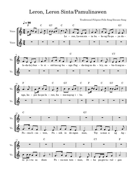 Leron, Leron Sinta Pamulinawen Sheet music for Vocals (Solo ...