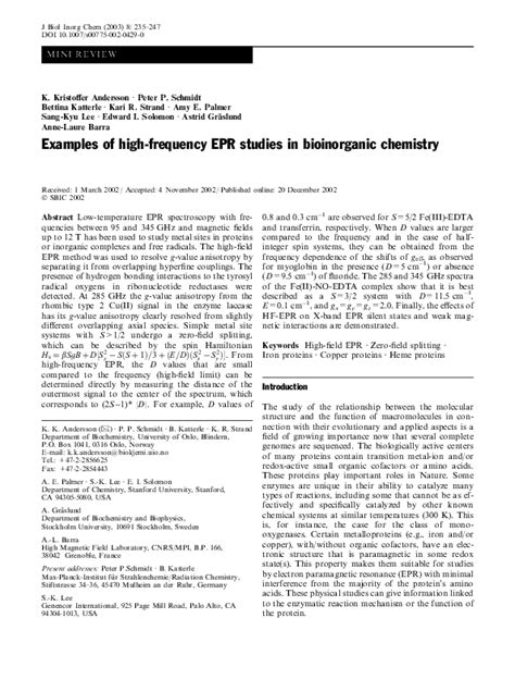 (PDF) Examples of high-frequency EPR studies in bioinorganic chemistry ...