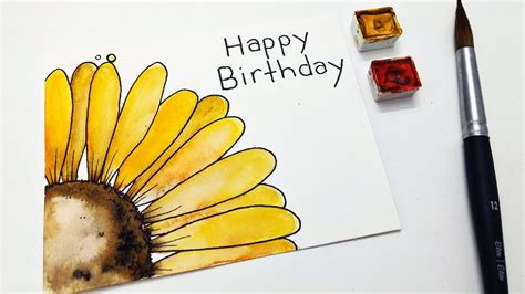 EASY summer birthday card ideas » How to paint a watercolor sunflower ...