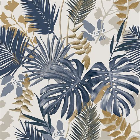 GoodHome Ferula Blue Tropical leaves Textured in 2020. Leaf texture ...