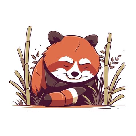 Cute cartoon red panda sleeping in bamboo forest Vector illustration ...