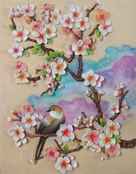 3D Clay Painting Cherry Blossom Flower | Cherry blossom painting, Clay ...