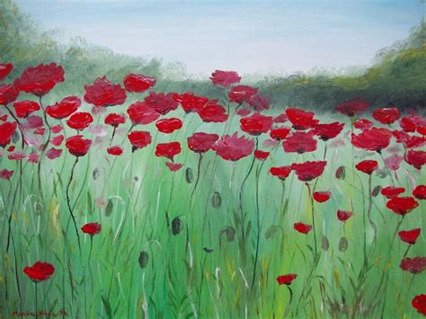 POPPY FIELD poppies art original acrylic painting 23 x 19 red flowers ...