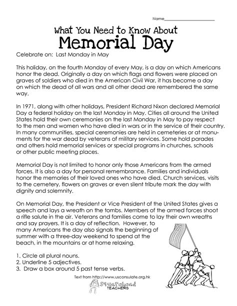 Free Printable Memorial Day Reading Comprehension Worksheets - patriotsclub