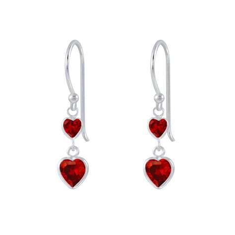 Silver Heart Cubic Zirconia Dangle Earrings - 925 Silver Jewelry