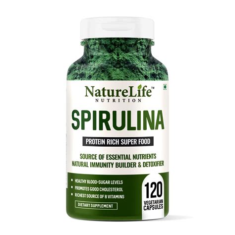 Nature Life Nutrition Spirulina Capsules 500mg Green Superfood 120 Veg ...