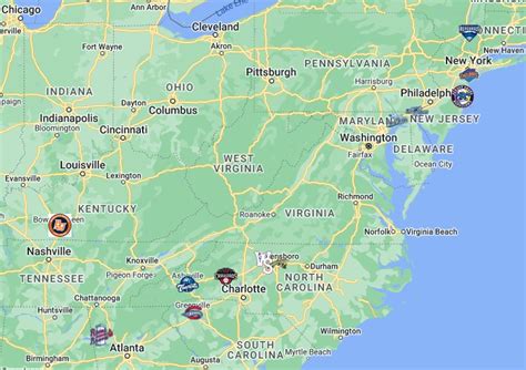 South Atlantic League Teams Map with logos | South Atlantic League ...