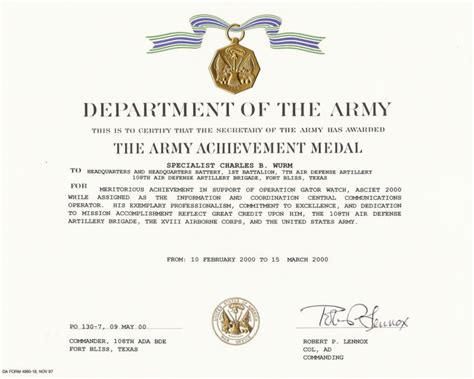 Army Certificate Of Achievement Template Army Certificate Of ...