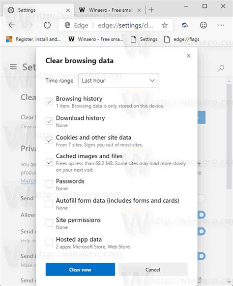 Enable New Clear Browsing Data Dialog in Microsoft Edge