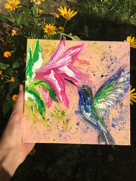 Hummingbird paintings on canvas Original artwork Bird painting | Etsy