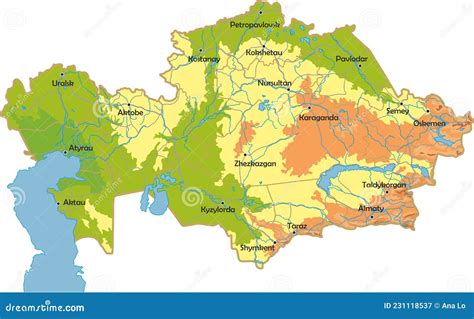 Vector Physical Map of Kazakhstan. Stock Vector - Illustration of ...