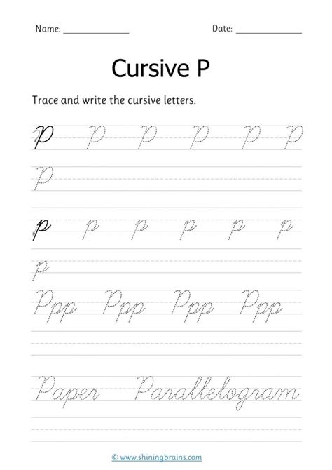 Cursive p - Free cursive writing worksheet for small and capital p practice