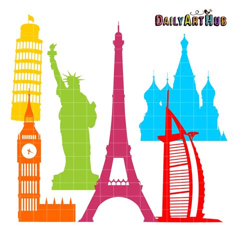 FREE World Landmarks Silhouettes Clip Art Set | Silhouette clip art ...