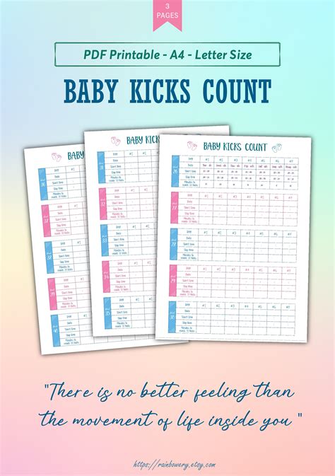 Baby Kick Count Printable Fetal Movement Counting Template | Etsy