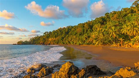 Sunset along the coast of the Osa Peninsula in the Corcovado National ...