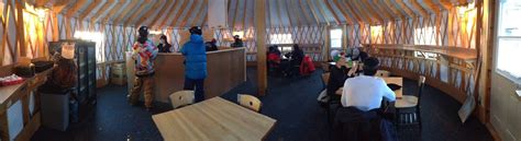 30' Warming hut interior at ski in ski out yurt in Red Lodge, MT.