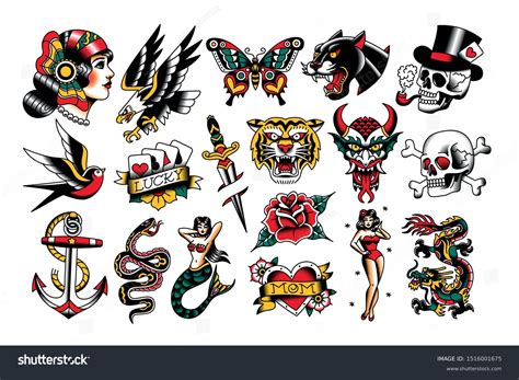 Tattoo Designs Old School SVG Stylised Black White Clipart ...