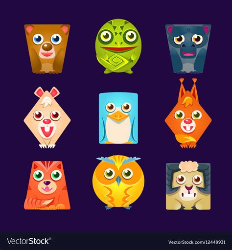 Geometric shape flat cartoon animals set of Vector Image