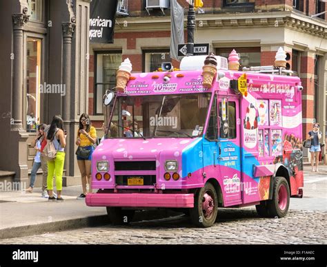 Pink Ice Cream and Yogurt Food Truck in SoHo, NYC Stock Photo - Alamy