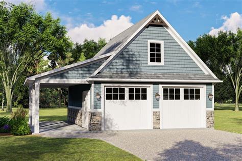 Plan 135019GRA: Two-Car Detached Garage Plan With Side Porch And Bonus ...