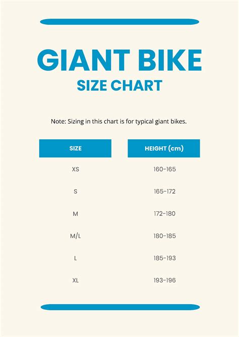 Giant Bike Size Chart in PDF - Download | Template.net